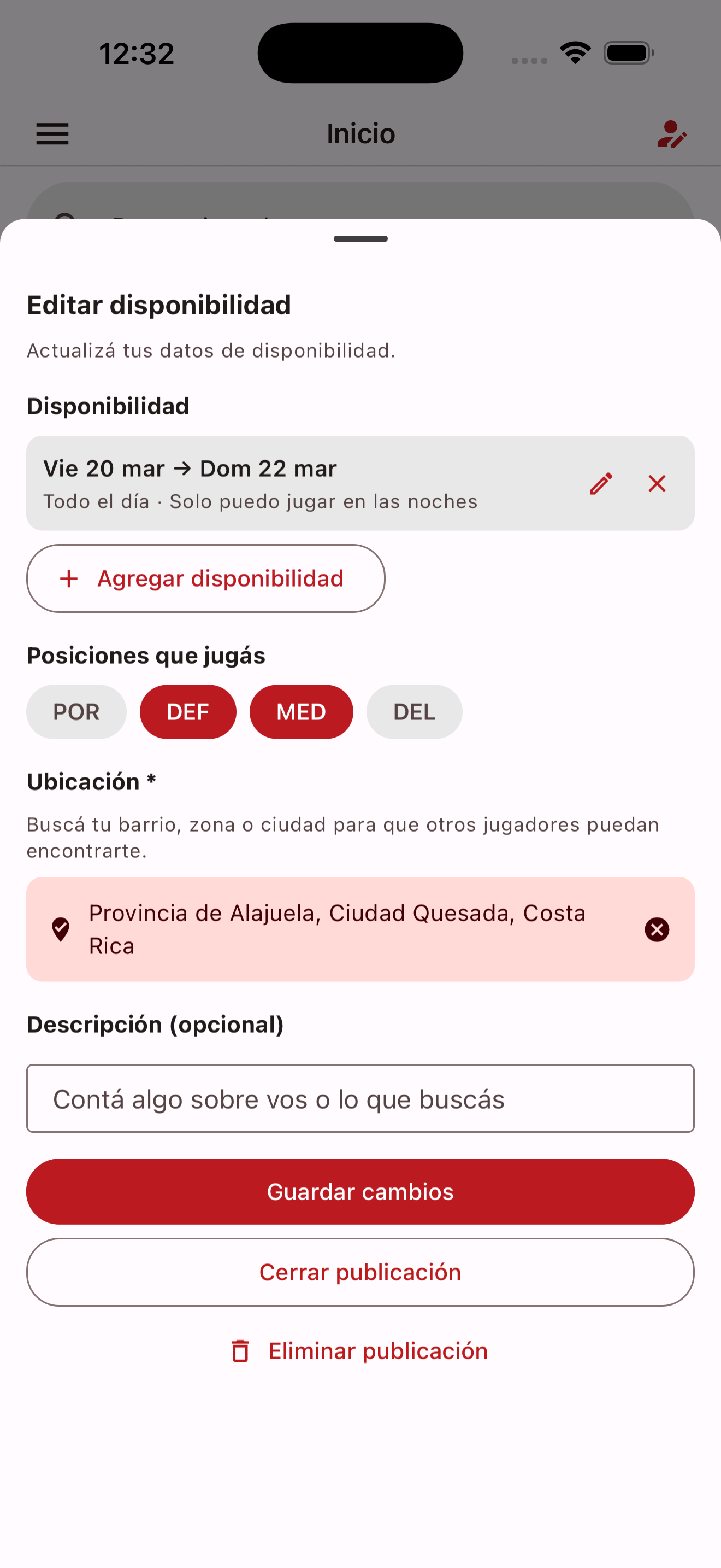 Publicación de disponibilidad