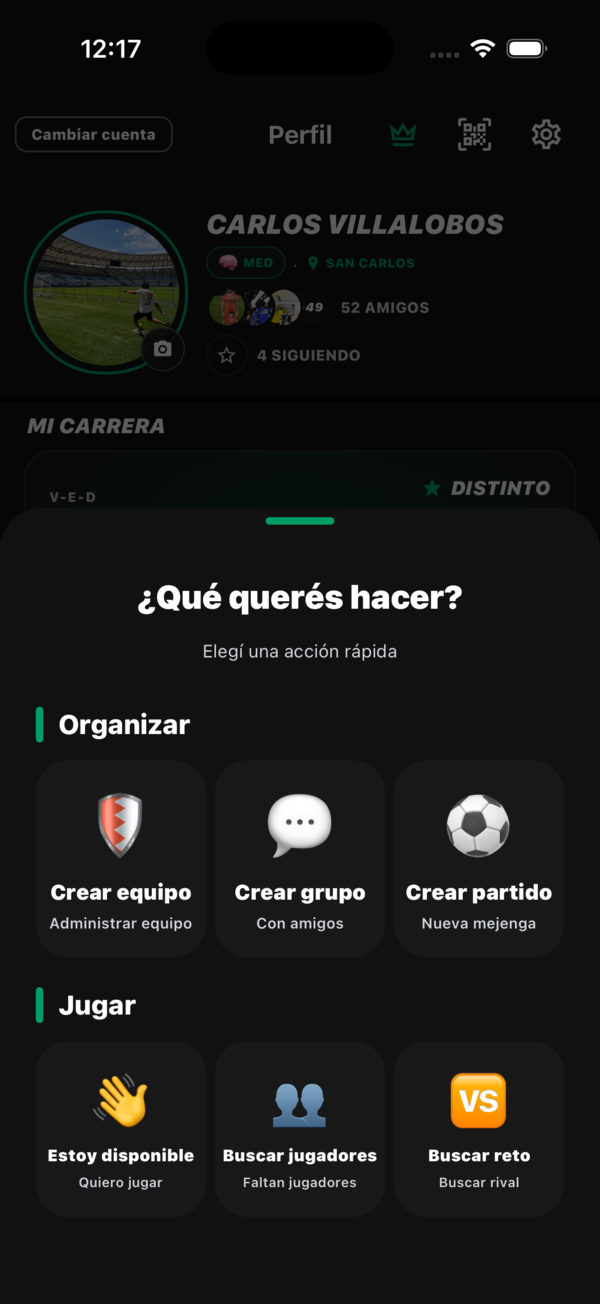 Equipo, grupo, partido o reto en dos toques
