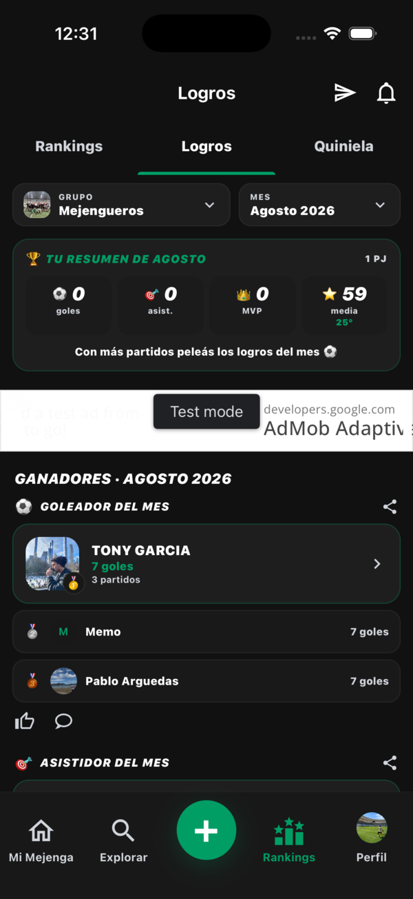 Goleador, asistidor y MVP del mes en tu grupo