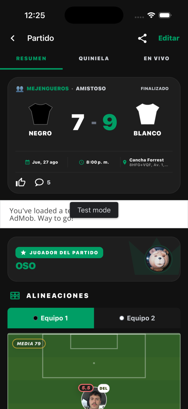 Marcador final, jugador del partido y alineaciones